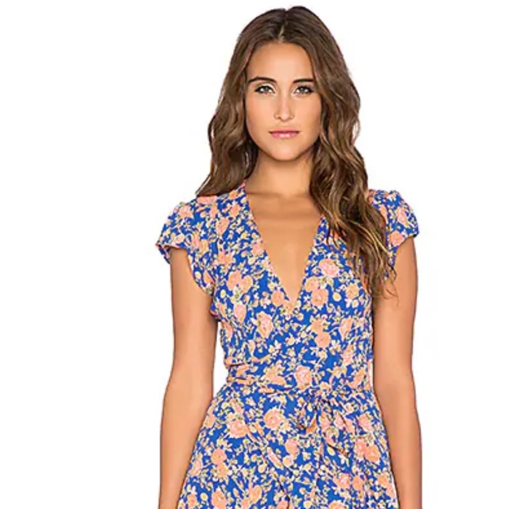 Tularosa Sid Wrap Dress in Navy & Peach Floral